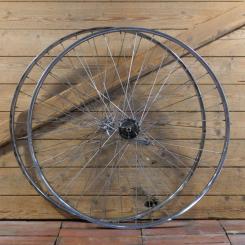 Laufradsatz 28 Zoll (622) REGIDA Chrom für Drahtbereifung, original 60er/70er J., Hinterrad mit Torpedo 3Gang-Nabe, gebr. 