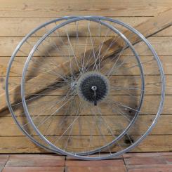 Laufradsatz 28 Zoll (622) ALESA Alufelgen für Drahtbereifung, Hinterrad mit SACHS 3x7-Nabe, gebr. 