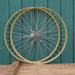 Laufradsatz 28 Zoll (622mm) für Drahtbereifung, orig. 1939, Holzdekor, F&S Komet-Nabe vernickelt, gebr. 