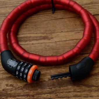 Gliederschloß, Zahlenschloß "UNIVERSAL", Farbe: rot / schwarz, Kettenlänge 100cm, Zahlencode frei wählbar 