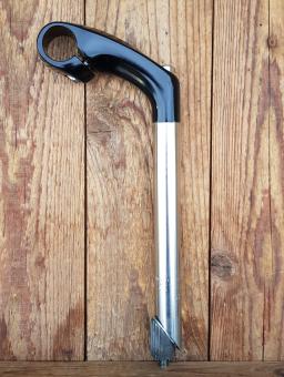 Lenker Vorbau "JET LINE", Alu schwarz ,Edelstahlschaft, orig. Humpert Germany, 90er Jahre,  L=90mm, Klemmung=25.4mm 