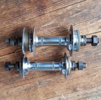 Naben Satz "Bahnrad", 30/50er Jahre, verchromt, ungemarkt, NOS, 36Loch, hochklassiges Modell 