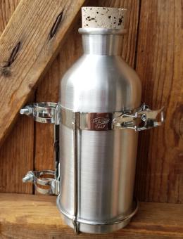 Halter für Trinkflasche "REG", verchromt, iorig. 50/60er Jahre, NOS, incl. Aluflasche 