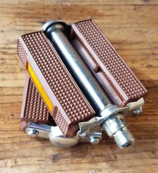 Pedale "Tourenpedale UNION", braun,  Blankteile chromatisiert, 9/16 Standardgewinde 