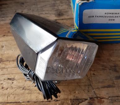 Scheinwerfer "FER", Kunststoff schwarz, B=70mm, L=90mm, incl. Halter, orig. Altbestand 