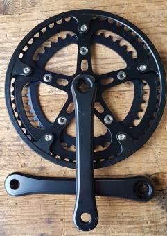 Kurbelgarnitur 2-fach, "SUGINO (Japan)  ", schwarz, für Tretlager mit Vierkantachse,  Kurbel 170 mm, Kettenblatt 52/42 Zähne 