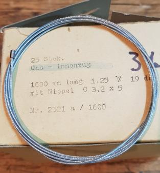 Schaltzug Innenzug für 3 Gang Nabenschaltung F&S, Nippel 3,2 x 5 mm, Stahlseil, D=1.25mm, L= 1600mm 