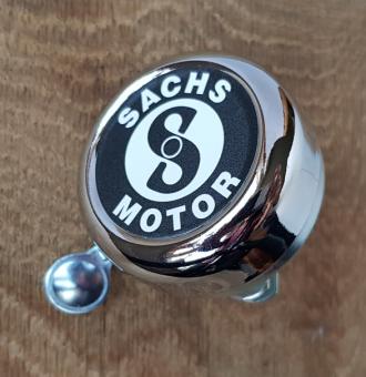Moped Motorfahrrad Glocke / Klingel "SACHS"  klassische Glocke mit schwarzem Sachs Logo , verchromter Deckel, Unterteil verzinkt  