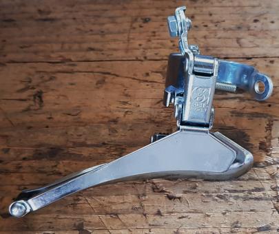 Umwerfer "SACHS", 2-fach, Stahl, mit Klappschelle für 29mm Rohr, 70/80er Jahre,  NOS 