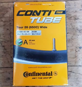 Fahrrad - Schlauch, Continental Tour 26 (650C) WIDE(47-559 - 62-559 zudem 54-584) Autoventil 40 mm 