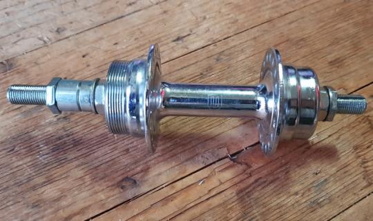 Nabe Hinterrad, UNION (made in germany), Stahl, verchromt, 36Loch, Einbaumaß 120  bis 130 mm, Achse FG9,5 mm, f. Standard-Schraubkranz 