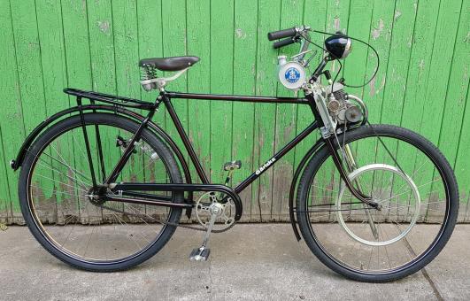 Herrenfahrrad GÖRICKE mit REX Fahrradmotor, 28 Zoll, 50er Jahre, ältere gute Restaurierung, Motor läuft 