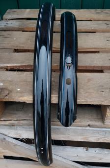 Schutzblechsatz 28" Damenausführung, rare alte Neuware, schwarz 28 x 1,75, ca. 60 mm breit, orig. 30-50er Jahre,  liniert blau-weiß  