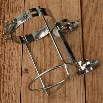 Halter für Trinkflasche "REG", verchromt, incl. 2 Schellen u. Spannvorrichtung, orig. 50/60er Jahre, NOS 