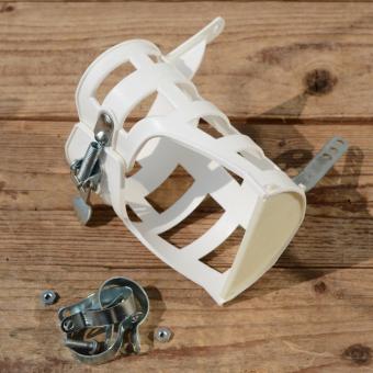 Halter für Trinkflasche, weiss, Kunststoff, zur Lenkermontage, incl. 3 Schellen, NOS 