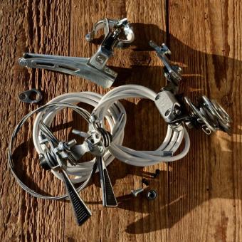 Schaltwerk / Umwerfer Kettenschaltung "ROTO Italy", 70er Jahre,  5-6 fach, NOS, Achsmontage, incl. Schalthebel 