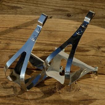 Pedalhaken / Rennhaken "GERMANY", verchromt, Größe M, breite Ausführung 70/80er Jahre NOS 