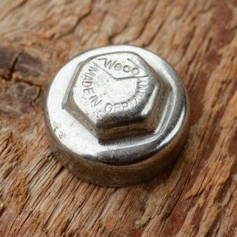 Pedalkappe, "WECO", verchromt, Innengewinde, D_innen=22.4mm D_aussen=24.6mm, orig. alte Neuware 