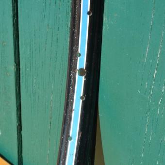 Felge 26 x 1,75, für Drahtbereifung, 36-loch, schwarz, Linierung blau/weiß 