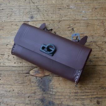 Werkzeugtasche, Leder, rotbraun, Beschläge Kunststoff, ca. 150 x 70 x 30 mm 