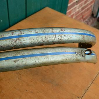 Schutzblechsatz "Buschkamp" 28 Zoll, silber, Linierung blau/weiß 