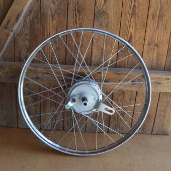 Hinterrad für Mofa, 23 x 2,00, verchromt, Speichen zu lang, Trommelbremsnabe Union T147, 50er Jahre, restauriert 