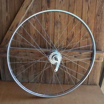 Laufrad 28 x 1,75 hinten, verchromt mit Patina, Nabe Modell 53, verchromt 