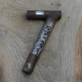 Winkelsattelstütze, Durchmesser: 26 mm, Länge: 170 mm, gebraucht, orig. 10-40er Jahre, Zustand siehe Bilder. 