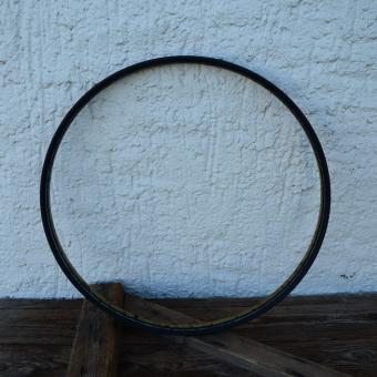 Wulstfelge 24 Zoll, 36 Loch, Stahl schwarz, Holzdekor mittig mit Linien hellblau, Breite 33 mm    