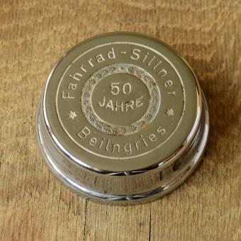 Fahrrad/Moped Klingel Deckel "FAHRRAD SILNER HÄNDLERGLOCKE", orig. 60er Jahre, verchromt, ohne Unterteil, siehe Bilder 