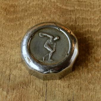 Fahrrad/Moped Klingel Deckel "DISKUSWERFER", orig. 50er Jahre, verchromt, ohne Unterteil, ggf. Gebrauchsspuren, siehe Bilder 