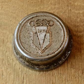 Fahrrad/Moped Klingel Deckel "DKW", orig. 50er Jahre, verchromt, ohne Unterteil, ggf. Gebrauchsspuren, siehe Bilder 