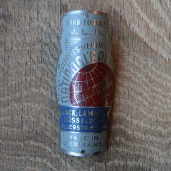 Steuerkopfschild Nationalrad Jack Lammel Düsseldorf, 30er Jahre, Originalschild aus Sammlungsbestand 