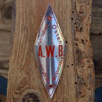Steuerkopfschild  A.W.B. Fahrradhaus Osten, 30-50er Jahre, Originalschild aus Sammlungsbestand 