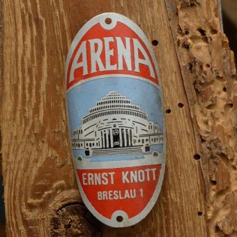 Steuerkopfschild  ARENA, 30-50er Jahre, Originalschild aus Sammlungsbestand 