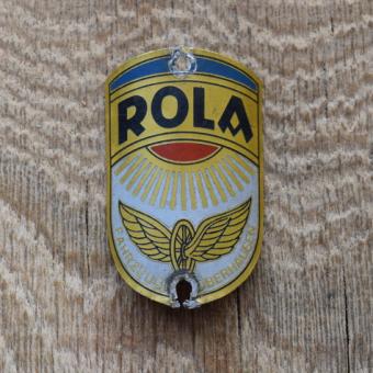 Steuerkopfschild Rola (unteres Loch beschädigt), 50er Jahre, Originalschild aus Sammlungsbestand 