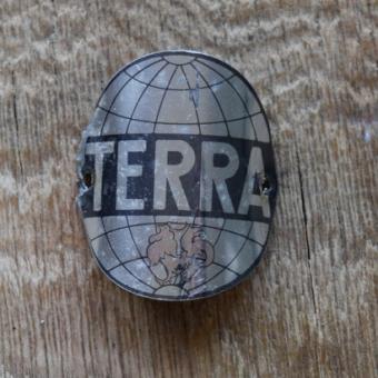 Steuerkopfschild Terra (Hahn in Backnang), 50er Jahre, Originalschild aus Sammlungsbestand 