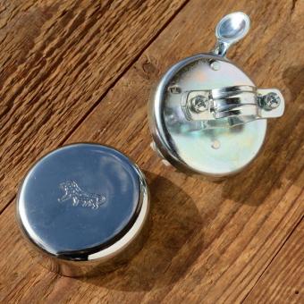 Fahrrad Glocke / Klingel,  günstiger Unterteil-Spender !, klassische Nachbauglocke mit Metalldrücker, Löwenmotiv 