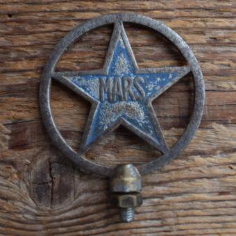 Schutzblechfigur MARS, Eisen verchromt, orig. Altbestand 30er Jahre, Zustand siehe Bild 
