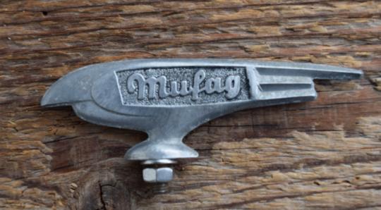 Schutzblechfigur MUFAG, Alu Druckguss, orig. Altbestand 50er Jahre, Zustand siehe Bild 