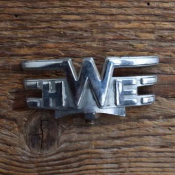 Schutzblechfigur "HWE" HEIDEMANN-WERKE EINBECK, Zinkdruckguss verchromt, orig. Altbestand 30-50er Jahre 