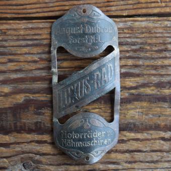 Steuerkopfschild LUXUS-RAD, 20-30er Jahre, Originalschild aus Sammlungsbestand 