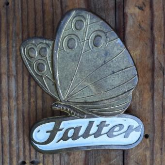 Schutzblechwappen für hinten FALTER, 50er Jahre, Originalschild aus Sammlungsbestand 