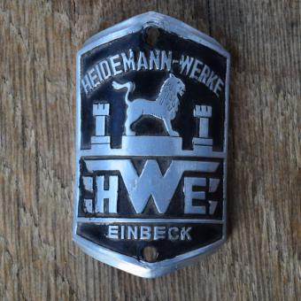 Steuerkopfschild HWE HEIDEMANN-WERKE EINBECK, 50er Jahre, Originalschild aus Sammlungsbestand 