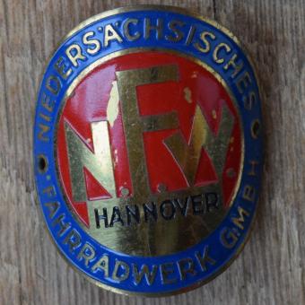 Steuerkopfschild N.F.W. NIEDERSÄCHSISCHES FAHRRADWERK, 50er Jahre, Originalschild aus Sammlungsbestand 