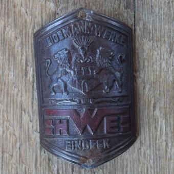 Steuerkopfschild HWE HEIDEMANN-WERKE EINBECK, 50er Jahre, Originalschild aus Sammlungsbestand 