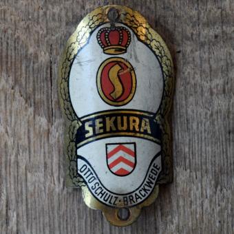 Steuerkopfschild SEKURA, 50er Jahre, Originalschild aus Sammlungsbestand 