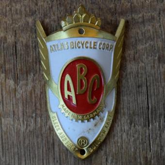Steuerkopfschild ABC ATLAS BICYCLE CORP., 70er Jahre, Originalschild aus Sammlungsbestand 