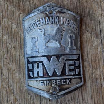 Steuerkopfschild HWE HEIDEMANN-WERKE EINBECK, 50er Jahre, Originalschild aus Sammlungsbestand 