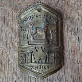 Steuerkopfschild HWE HEIDEMANN-WERKE EINBECK, 50er Jahre, Originalschild aus Sammlungsbestand 